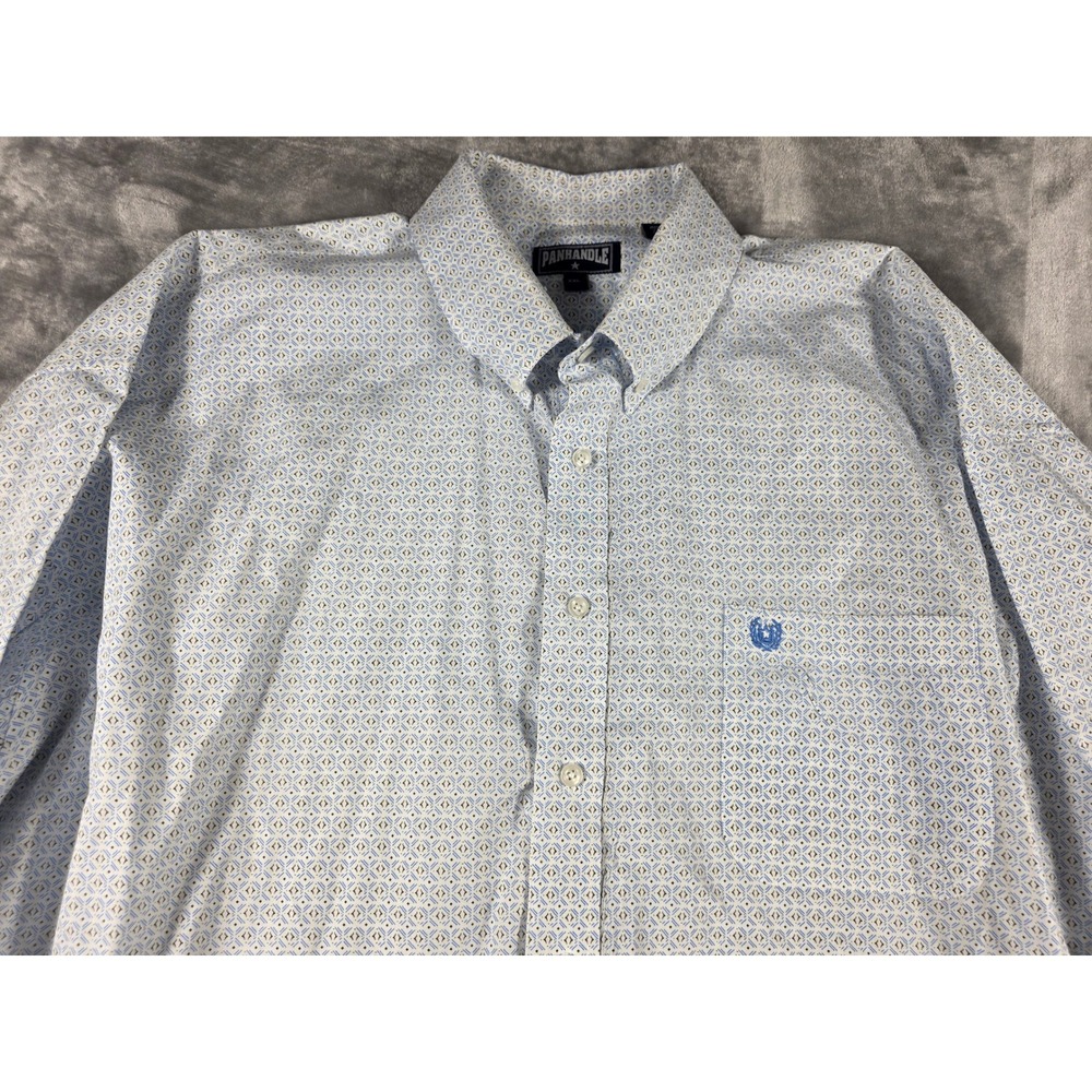 Panhandle Button Down Shirt Mens XXL Blue‎ White Geometric Long Sleeve Cowboy